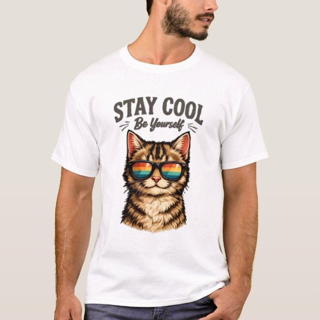 Håll dig cool Var dig själv Katt med solglasögon R T Shirt (Framsida)