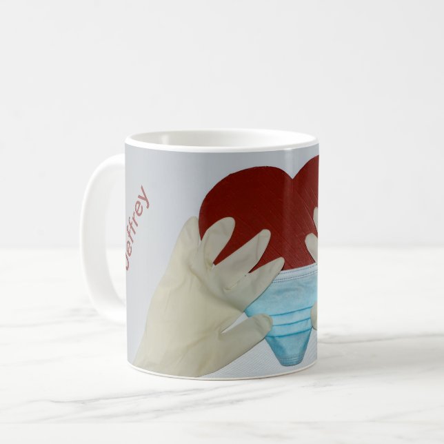 Håll dig frisk med mask och ditt namn  - kaffemugg (Framsida vänster)