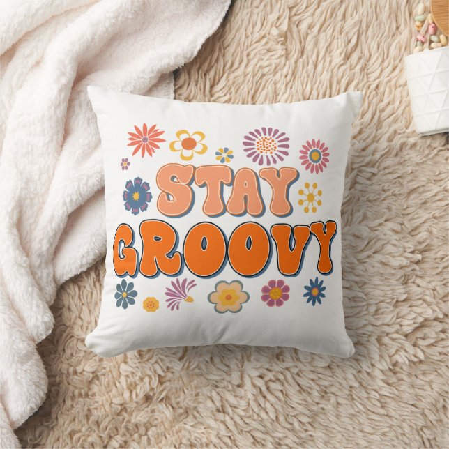 Håll dig groovy Flower Power 60-tals Retro  Kudde (Filt)