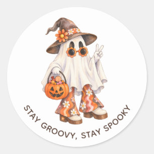 Håll dig groovy, håll dig spöklik Retro Halloween- Runt Klistermärke