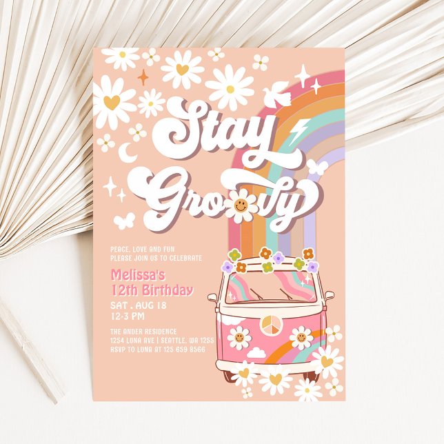 Håll dig groovy Hippie 70-tals Retro 1-års födelse Inbjudningar (Skapare uppladdad)