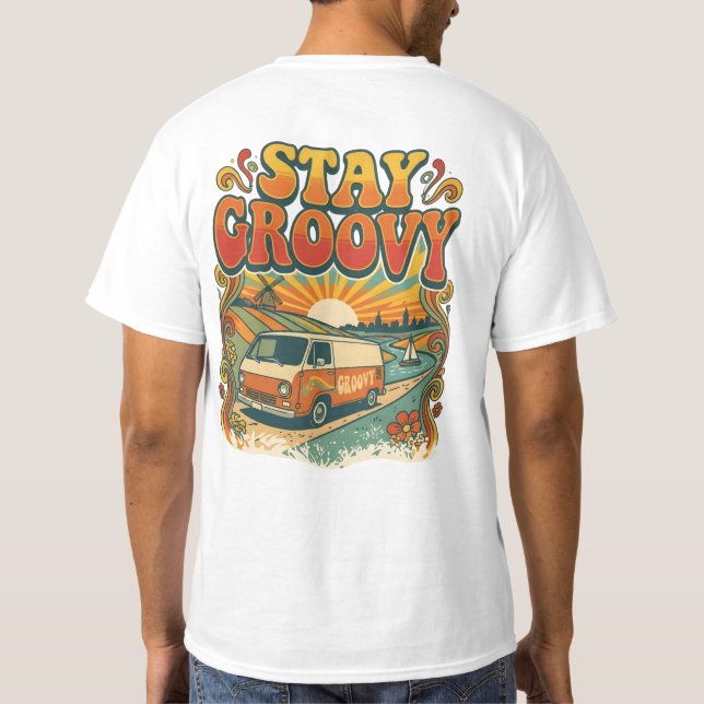 Håll dig groovy Retro bil solnedgång T Shirt (Baksida)