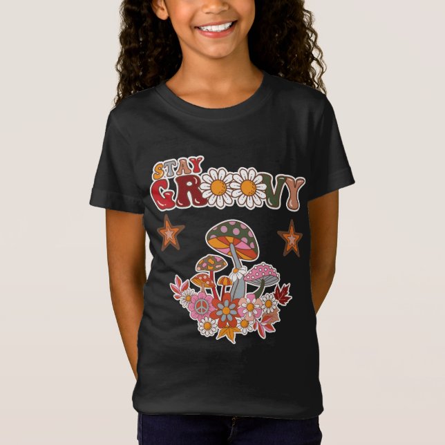 Håll dig Groovy Retro Svamp & Tusenskönsblomma Vin T Shirt (Framsida)