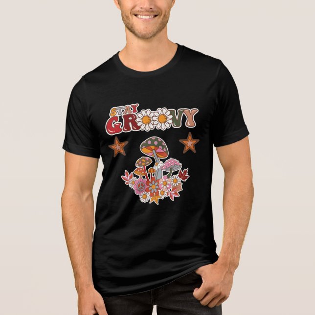Håll dig Groovy Retro Svamp & Tusenskönsblomma Vin T Shirt (Framsida)