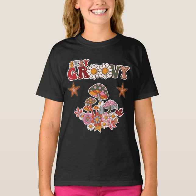 Håll dig groovy Retro svamp & tusenskönsblomma vin T Shirt (Framsida)