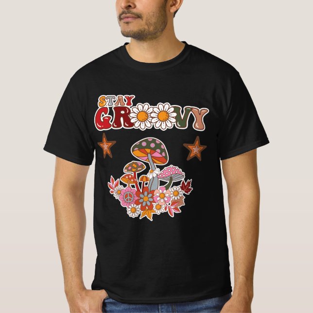 Håll dig groovy Retro Svamp & Tusenskönsblomma Vin T Shirt (Framsida)