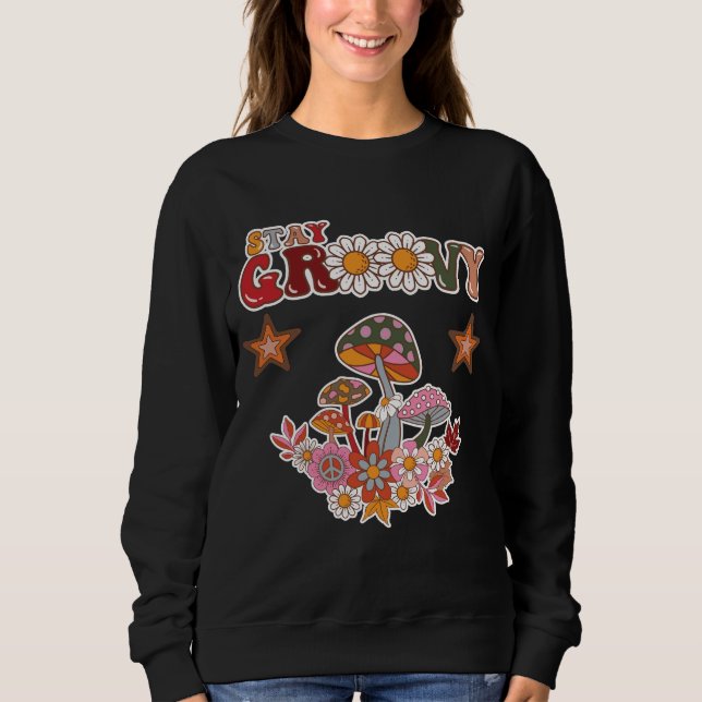 Håll dig groovy Retro svamp & tusenskönsblomma vin T Shirt (Framsida)