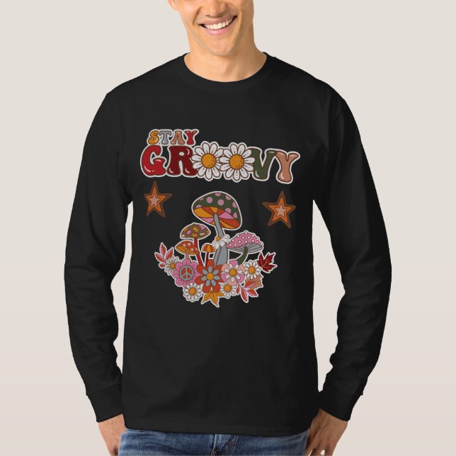 Håll dig Groovy Retro Svamp & Tusenskönsblomma Vin T Shirt (Framsida)