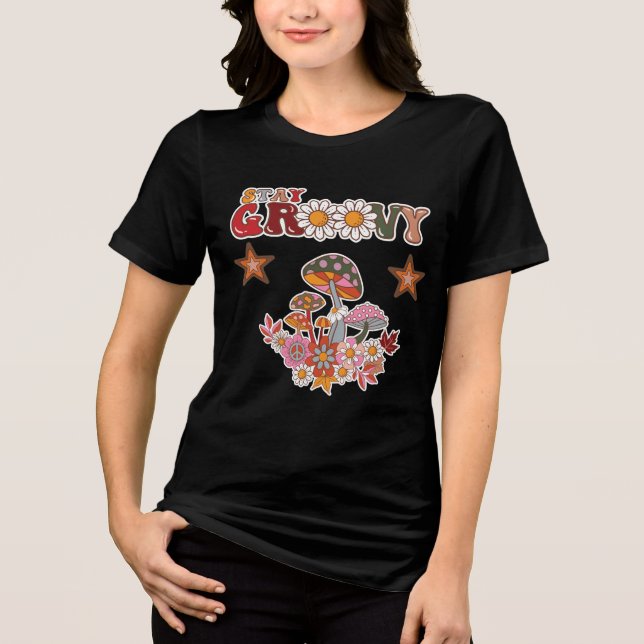 Håll dig Groovy Retro Svamp & Tusenskönsblomma Vin T Shirt (Framsida)