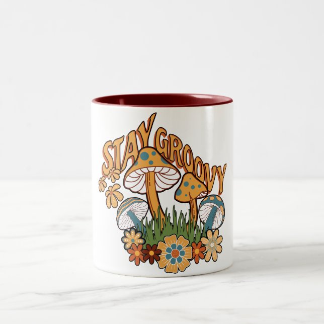 Håll dig Groovy Retro Svamp Två-Tonad Mugg (Center)