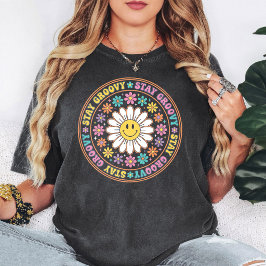Håll dig Groovy Smiley Tusenskönor Retro Blomma T Shirt