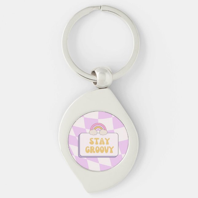 Håll dig groovy swirl silverfärgad nyckelring (Framsidan)