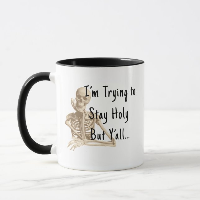 Håll dig helig skelett-mugg - Rolig kaffekopp pres (Vänster)