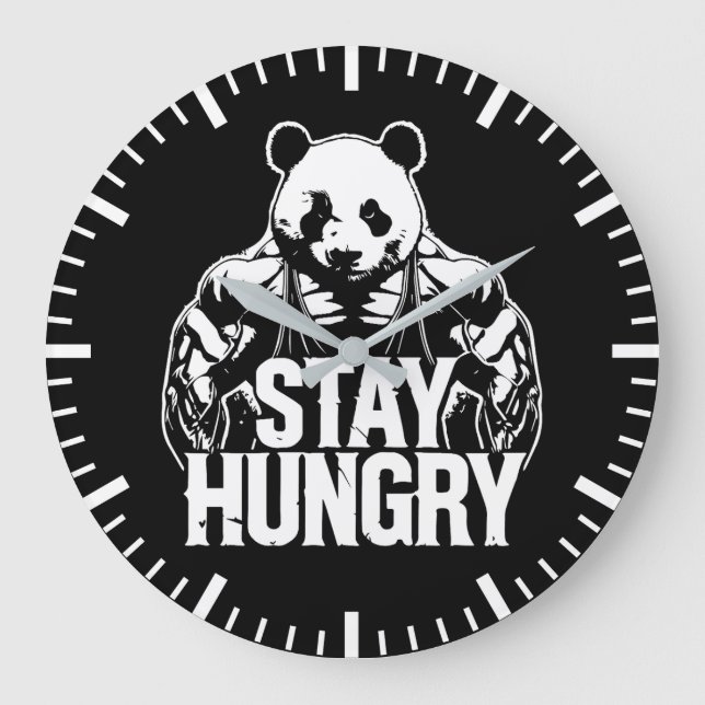 Håll dig Hungrig, Gym Panda, Bodybuilding Motivati Stor Klocka (Framsida)