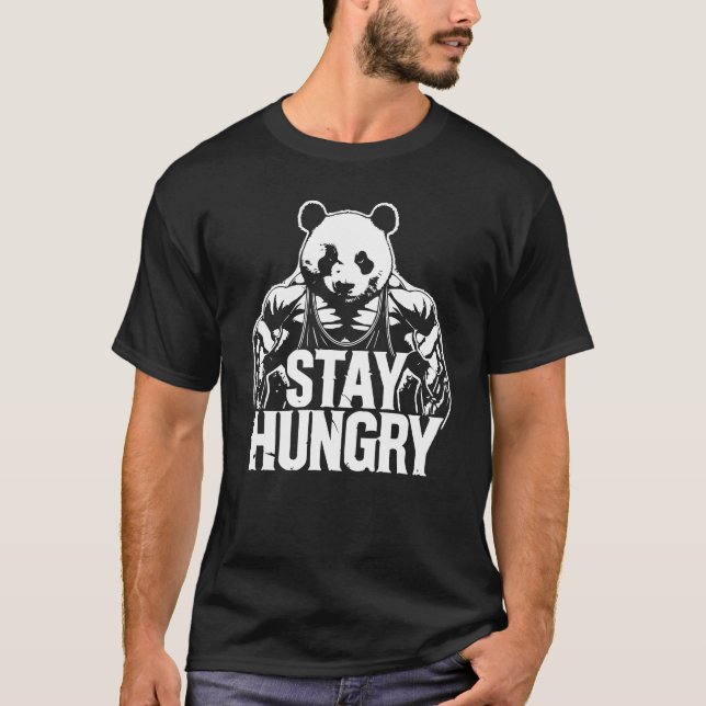 Håll dig Hungrig, Gym Panda, Bodybuilding Motivati T Shirt (Framsida)