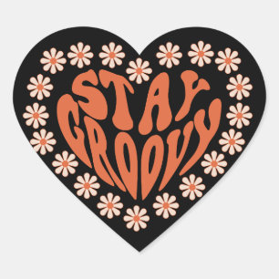 Håll dig i Groovy-hjärtat med blommor Hjärtformat Klistermärke