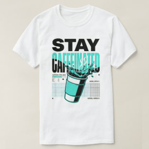Håll dig Kaffeinad Neon Punk Cyan Kaffe Kopp T Shirt
