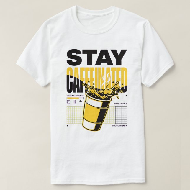 Håll dig Kaffeiniserad Neon Punk Gul Kaffe Kopp T Shirt (Design framsida)