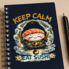Håll dig lugn & ät Sushi – Zen Kawaii Sushi Anteckningsbok