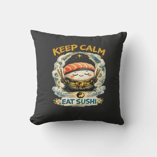 Håll dig lugn & ät Sushi – Zen Kawaii Sushi Kudde (Framsida)