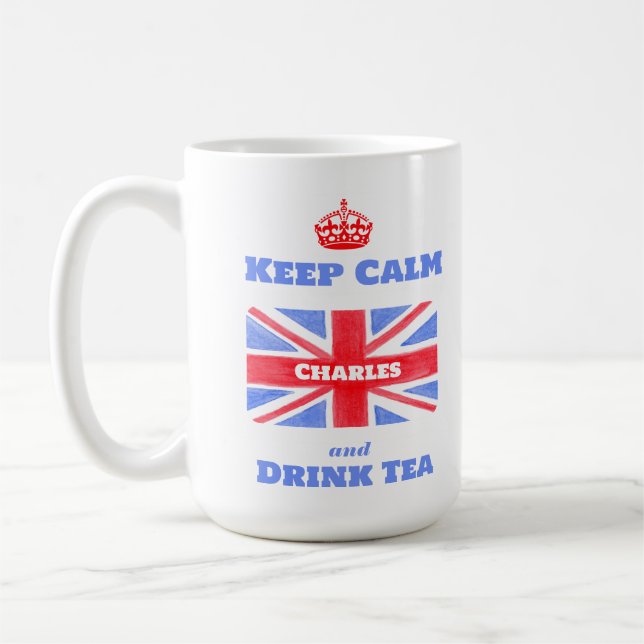 Håll dig lugn drick te Union Jack brittisk flagga  Kaffemugg (Vänster)