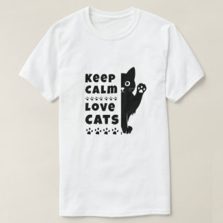 Håll dig lugn och älskar katter Minimal kattälskar T Shirt