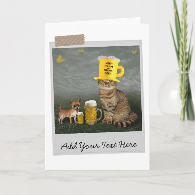 Håll dig lugn och drick öl katt rolig kortlek kort (Framsida)