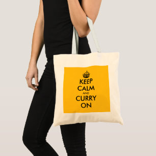 Håll dig lugn och fortsätt med curry rolig gul tot tygkasse