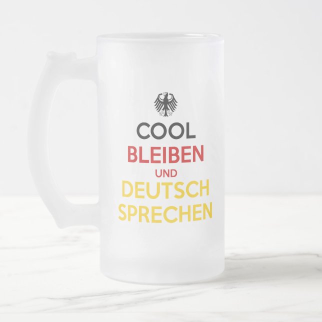 Håll dig lugn och tala tyska frostat ölglas (Vänster)