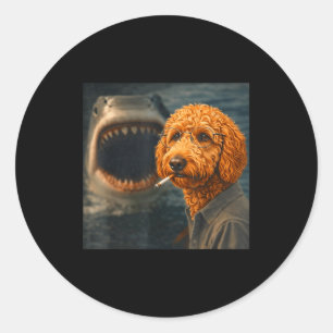 Håll dig lugn rolig goldendoodle haj selfie parodi runt klistermärke