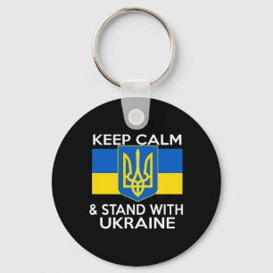 Håll dig lugn Stå med Ukrainas flagga Vapen Frid Nyckelring