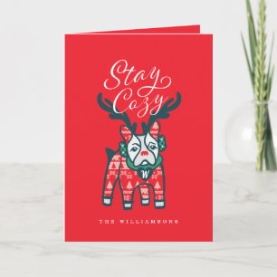 Håll dig Mysigt Fransk Bulldog Reindeer Jul Helgkort