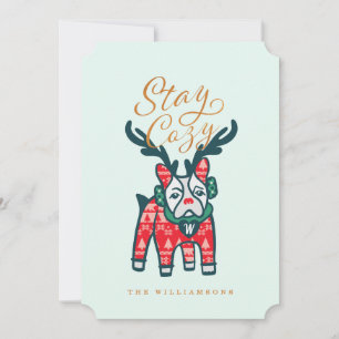 Håll dig Mysigt Fransk Bulldog Reindeer Jul Julkort