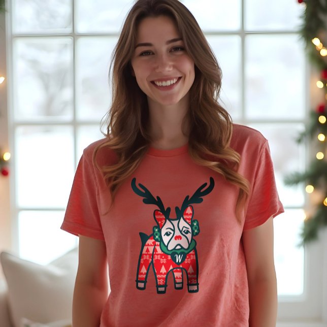 Håll dig Mysigt | Fransk Bulldog Reindeer Jul T Shirt (Stay Cozy | French Bulldog Reindeer Christmas Tri-Blend Shirt)