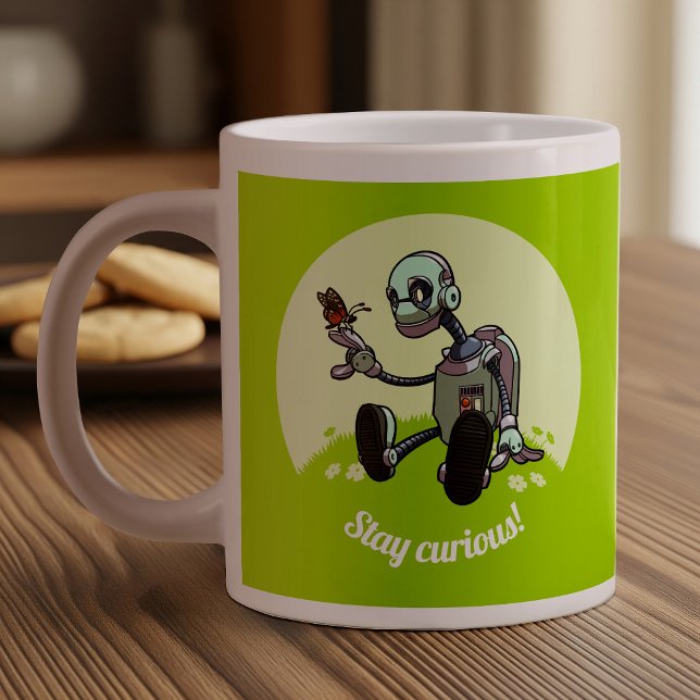 Håll dig Nyfiken! Robot- och Butterfly-Tecknad Jumbo Mugg (Skapare uppladdad)