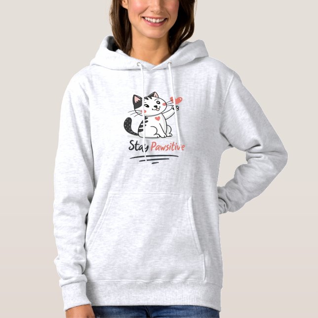 Håll dig Paw-sitiv – Söt minimalistisk kattpunsch T Shirt (Framsida)