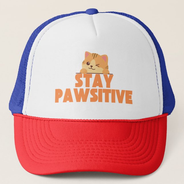 Håll dig Pawsitiv Söt Blinkande Katt Puns Design Keps (Framsida)