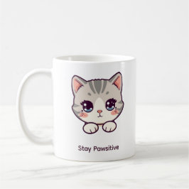 Håll dig positiv Kawaii Katt | Anpassad Namn Kaffe Kaffemugg