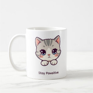 Håll dig positiv Kawaii Katt Anpassad Namn Kaffe Kaffemugg