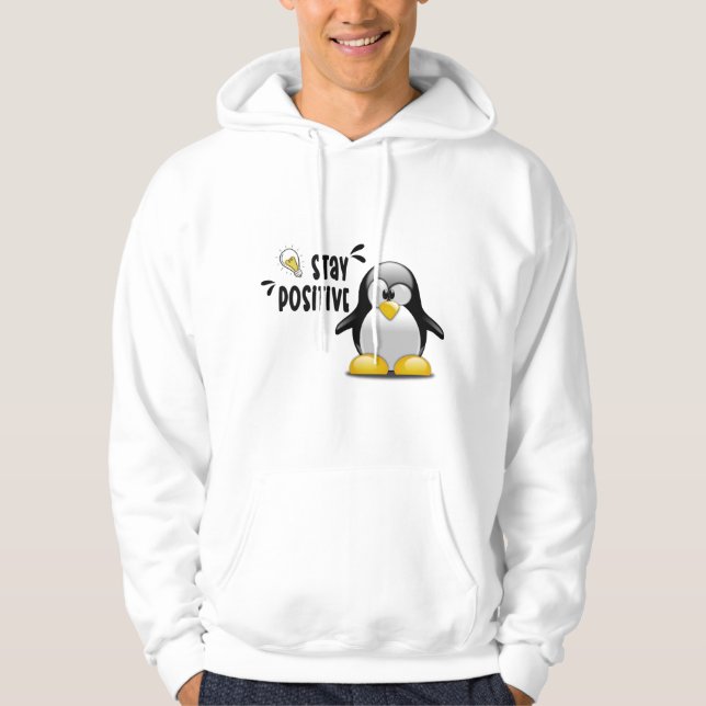 Håll dig positiv med Cute Funny Penguin Tecknad Hoodie (Framsida)