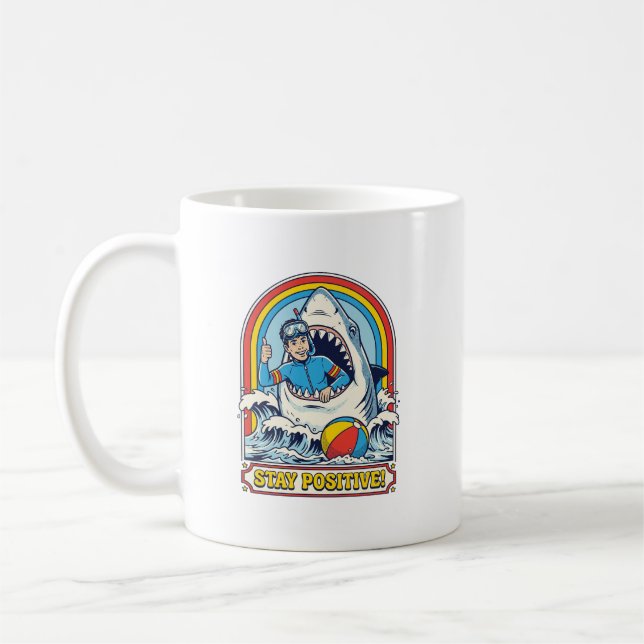 Håll dig positiv Retro haj sommar Kaffemugg (Vänster)