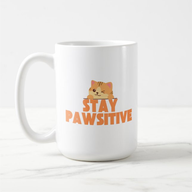 Håll dig Positiv Söt Blinkande Katt Puns-design Kaffemugg (Vänster)