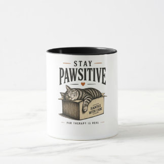 Håll dig Positiv Söt Katt Illustration Mugg