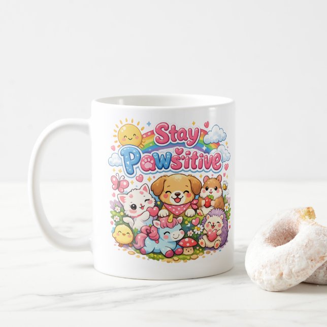 Håll dig Positiv Söt Kawaii Djur Kaffe Mugg (Med munk)