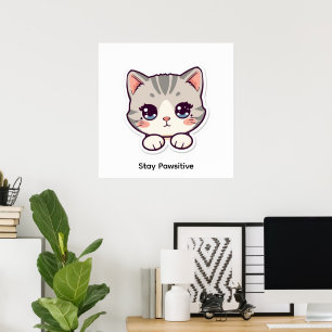 Håll dig positiv Söt Kawaii Katt Nurseriesaffla Poster