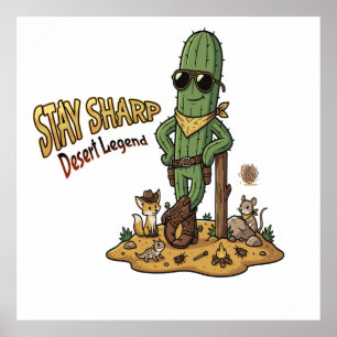 Håll dig skarp Ökenlegend Cowboy Kaktus Illustrati Poster