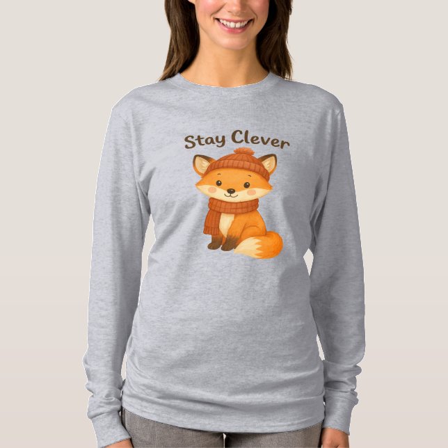 Håll dig smart Damernas vinter-T-shirt – Söt räv i T Shirt (Framsida)