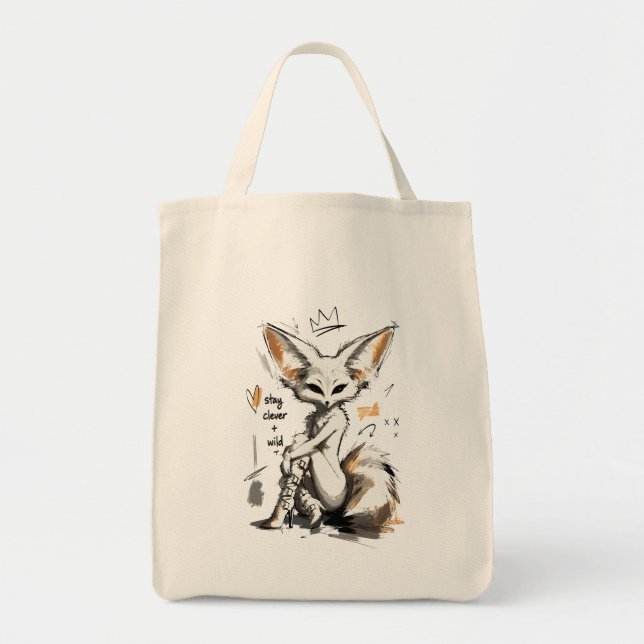 Håll dig smart Vild Fennec-räv – Edgy Anthro-moda Tygkasse (Framsidan)