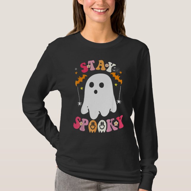Håll dig Snyggt Spöklik Ghost Med Blommor Hallowee T Shirt (Framsida)