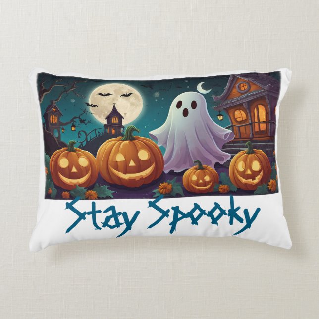 Håll dig spöklik, Halloween-spöken och pumpor Prydnadskudde (Framsidan)